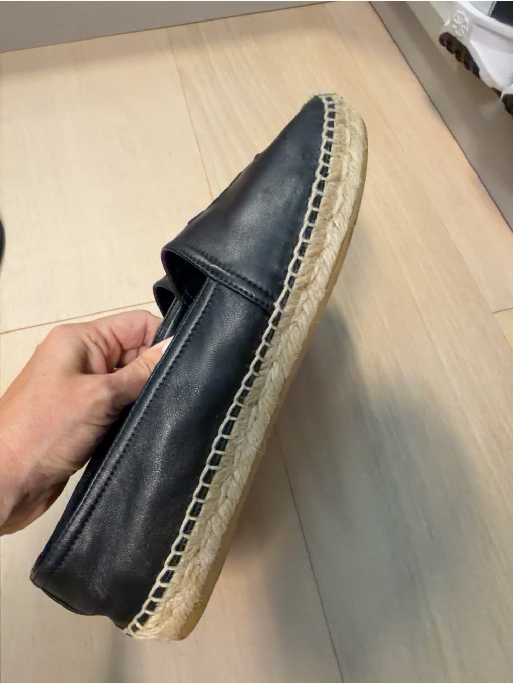 Saint Laurent Black Leather Espadrille Flats with Embossed YSL - Picture 2 of 4